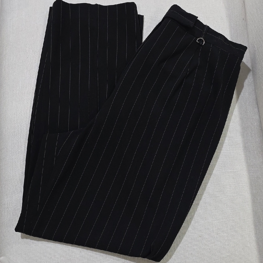 Larry Levine Black Pinstriped Dress Trousers